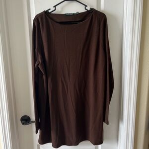 Lauren Ralph Lauren Brown Crew Neck Long Sleeve Wool Blend Tunic Sweater 2X
